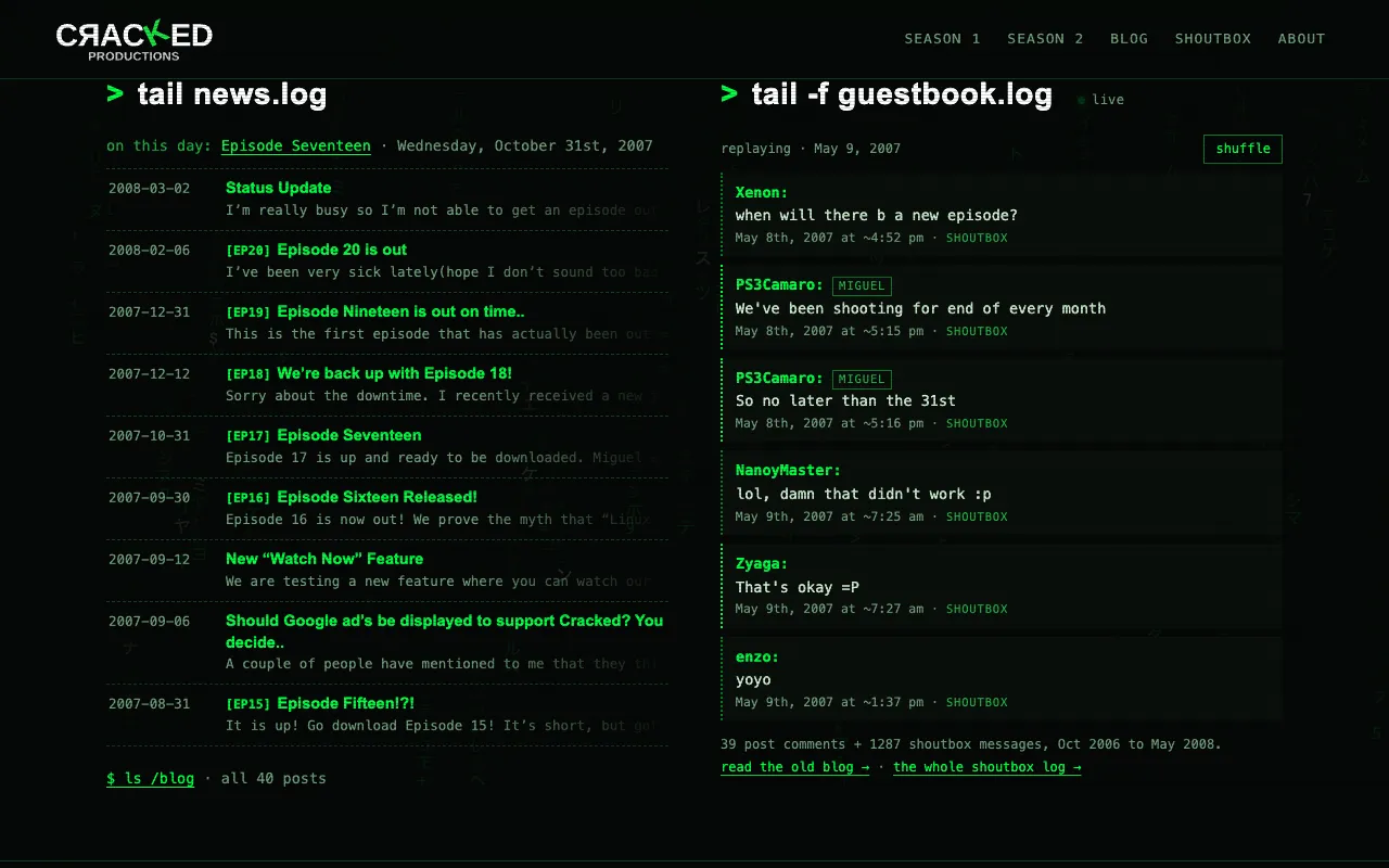 The guestbook, replayed live