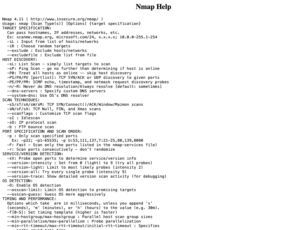2007: Help, the full nmap usage