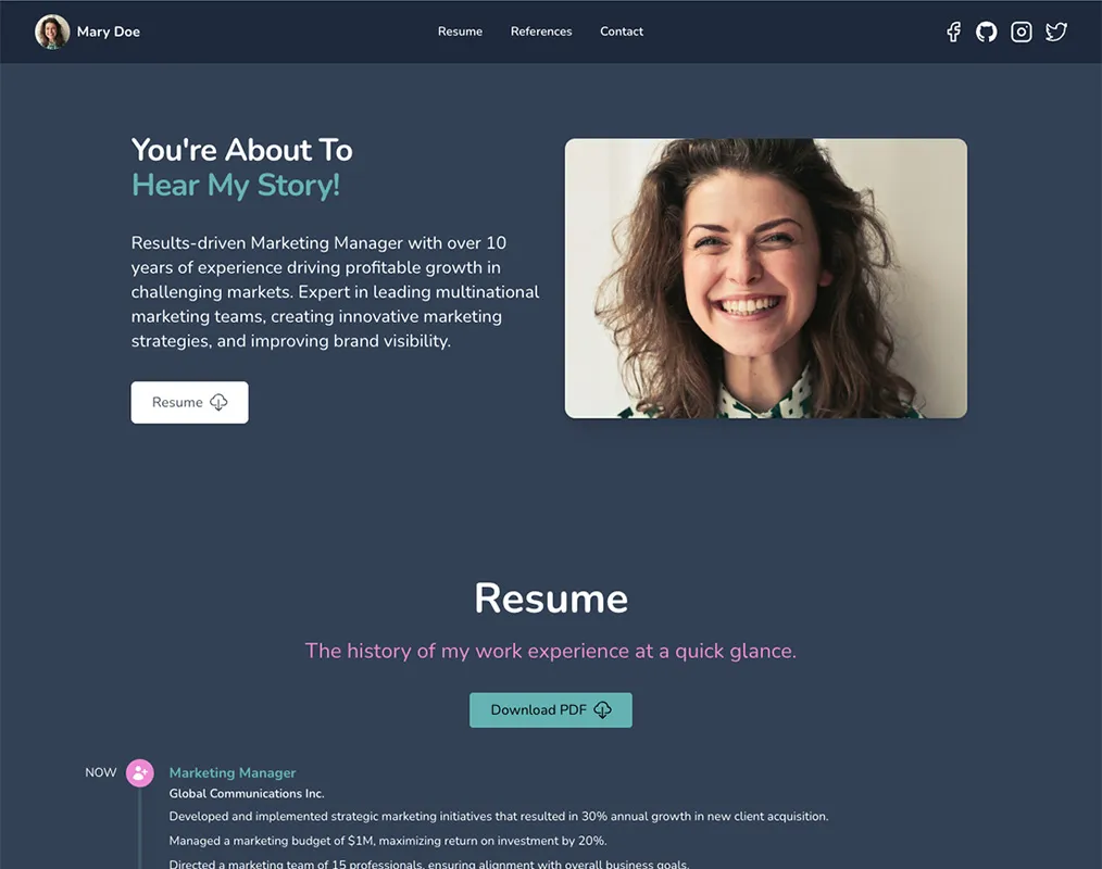 A website template, dark