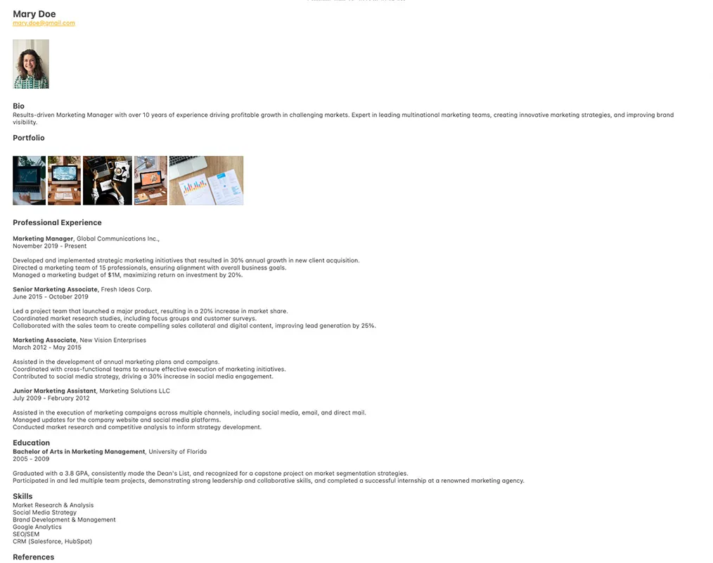 A website with a portfolio